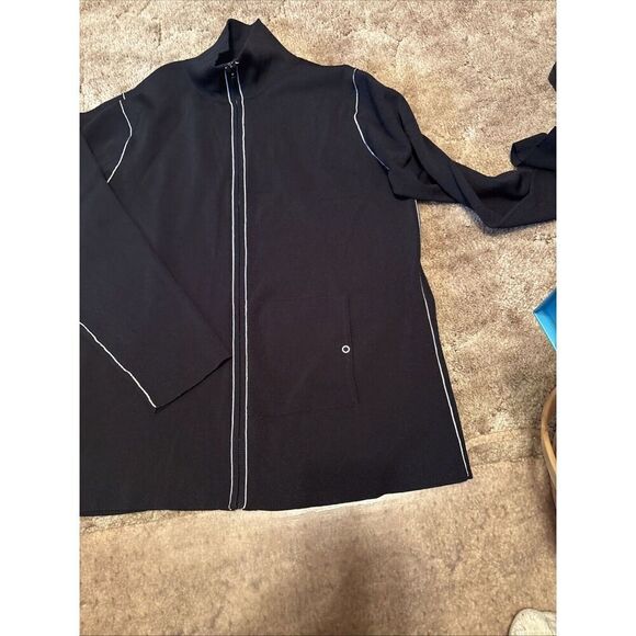 Chico's Design Sweater Sz 2 Black/White Accents  Zip Mock Neck Long Sleeves - Picture 4 of 5